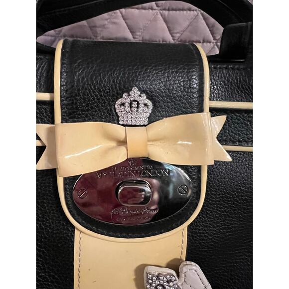 MY FLAT IN LONDON DEBUTANTE BLACK & CREAM SOFT LEATHER BOWTIE SATCHEL - Picture 3 of 14